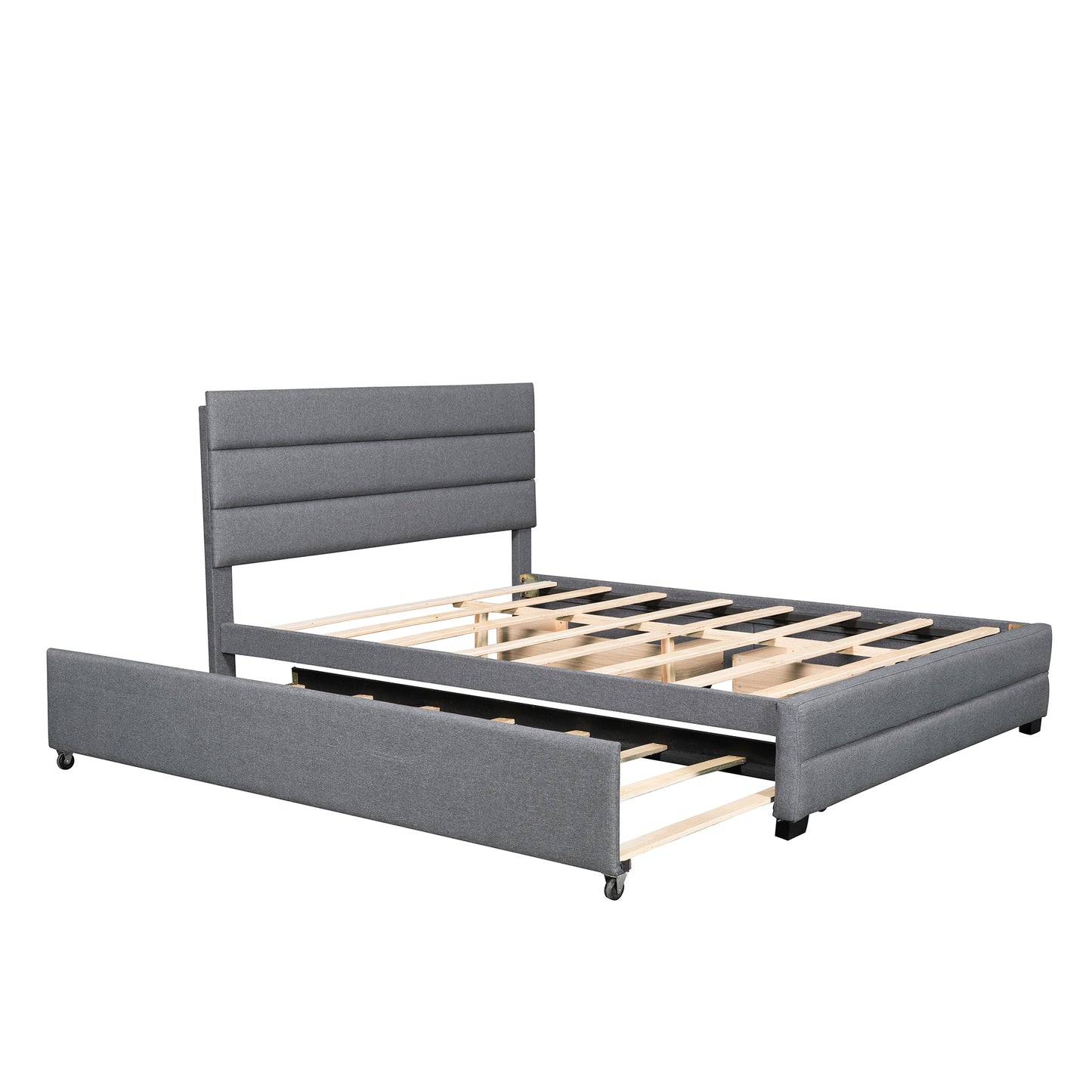 Queen Upholstered Platform Bed with Trundle and Two Drawers,Grey