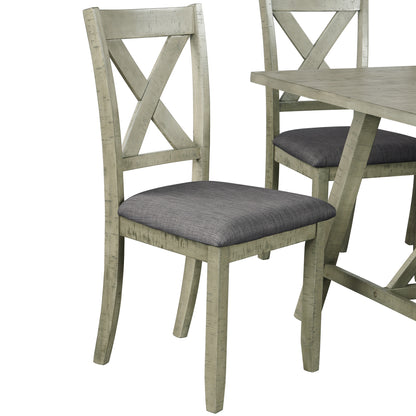 TOPMAX 6 Piece Dining Table Set Wood Dining Table and chair Kitchen Table Set with Table, Bench and 4 Chairs, Rustic Style, Gray(No Difference with SH000109AAE）