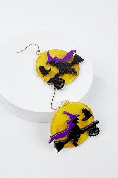 WITCH BROOM ACRYLIC HOOK EARRINGS