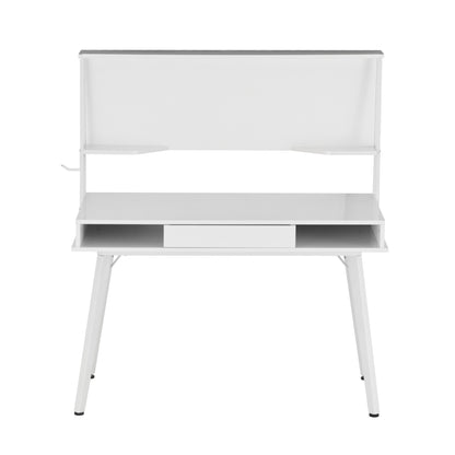 Techni Mobili Study Computer Desk with Storage & Magnetic Dry Erase White Board, White