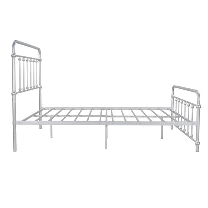 Full Size Metal Platform Bed with Headboard and Footboard, Iron Bed Frame for Bedroom, No Box Spring Needed ，Silver