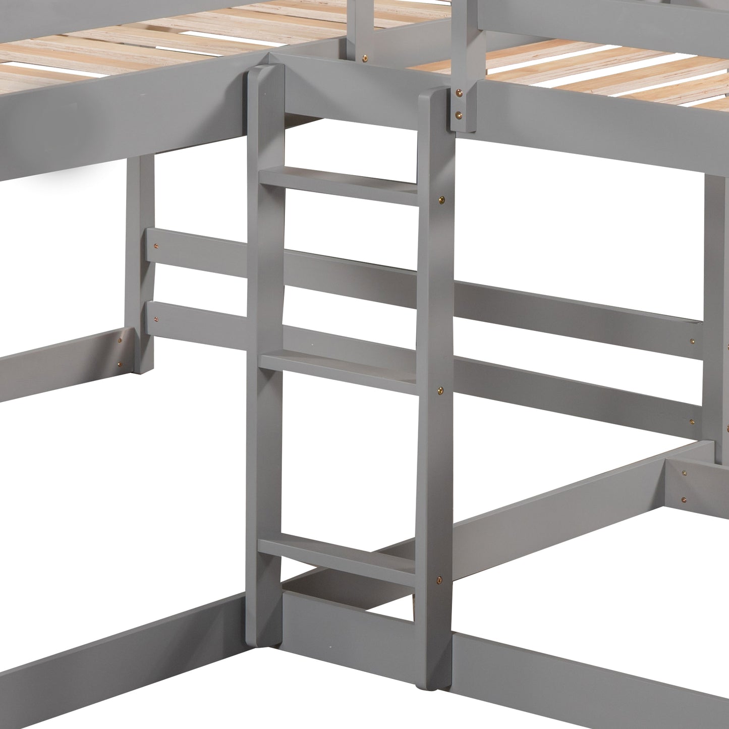 Full and Twin Size L-Shaped Bunk Bed with Slide and Short Ladder,Gray