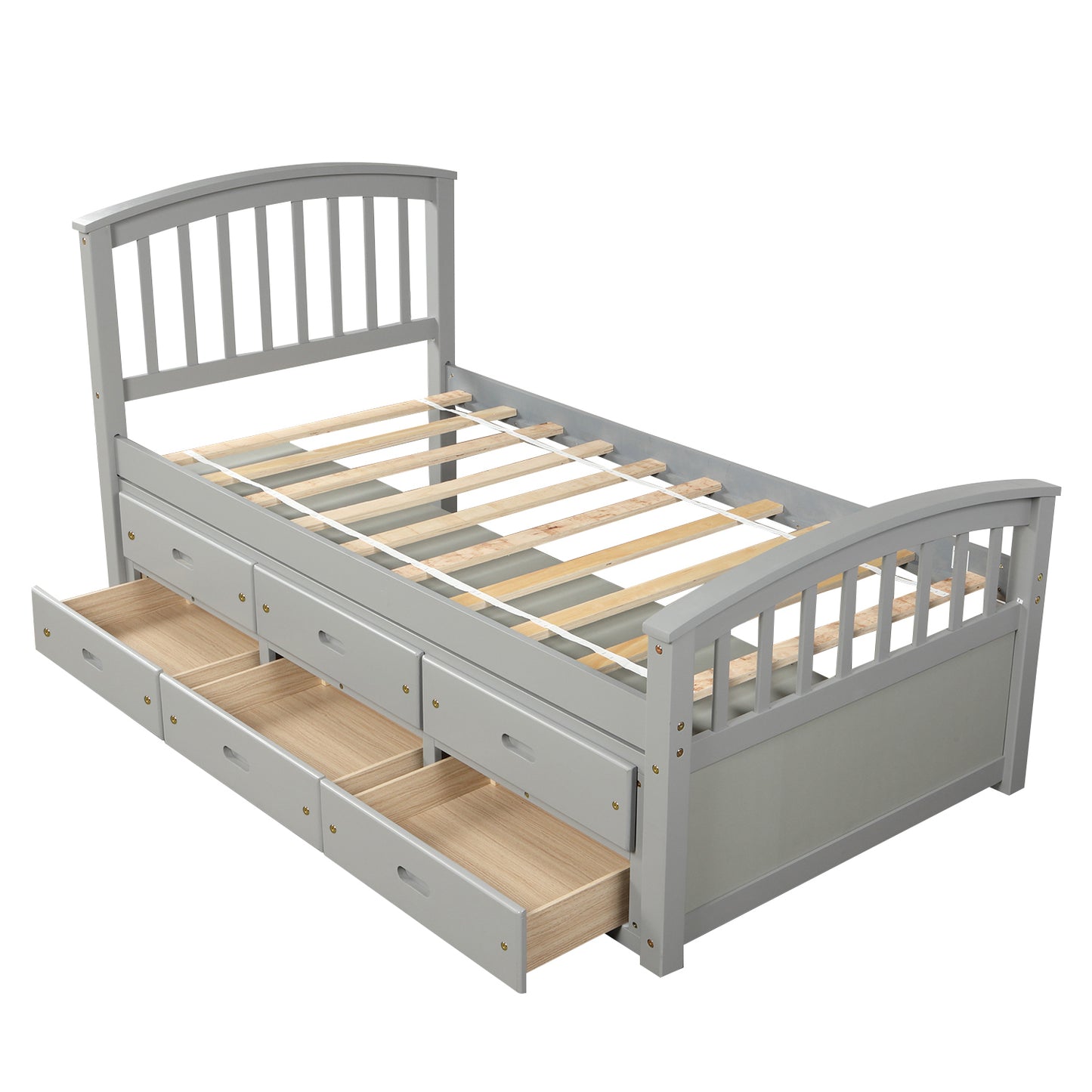 Orisfur. Twin Size Platform Storage Bed Solid Wood Bed with 6 Drawers