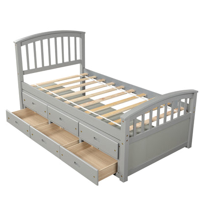 Orisfur. Twin Size Platform Storage Bed Solid Wood Bed with 6 Drawers