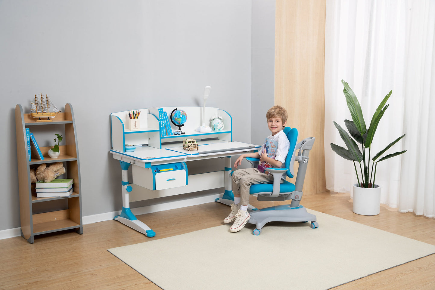 Ergonomic Multi Function Adjustable Kids Study Desk & Hutch Model C BLUE COLOR