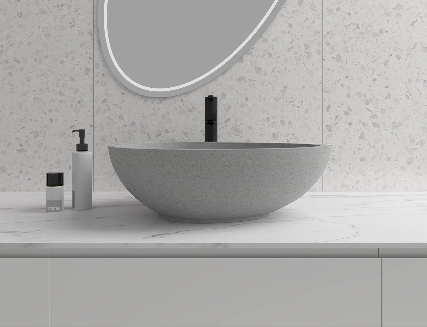 Egg shape Concrete Vessel Bathroom Sink in Grey without Faucet and Drain