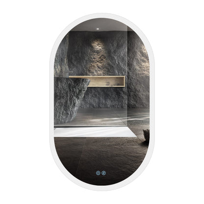 32X20 Inch Bathroom Mirror with Lights, Anti Fog Dimmable LED Mirror for Wall Touch Control, Frameless Oval Smart Vanity Mirror Vertical Hanging