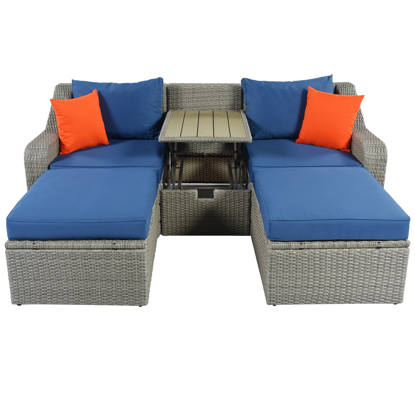 U_STYLE Patio Furniture Sets, 3-Piece Patio Wicker Sofa with  Cushions, Pillows, Ottomans and Lift Top Coffee Table