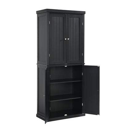 TOPMAX Freestanding Tall Kitchen Pantry, 72.4" Minimalist Kitchen Storage Cabinet Organizer with 4 Doors and Adjustable Shelves, Black