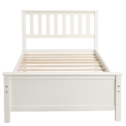 Twin Size Wood Platform Bed with Headboard,Footboard and Wood Slat Support, White