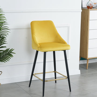 Luxury Modern Yellow Velvet Upholstered High Bar Stool Chair With Gold Legs(set of 2)