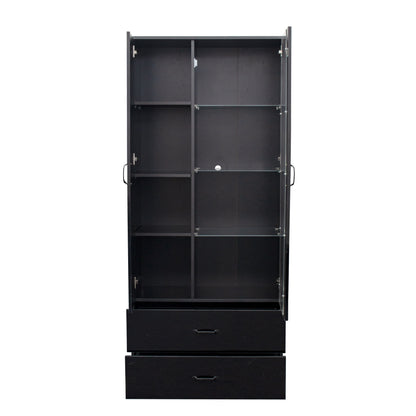 Side cabinet with shelving, drawers, black side cabinet for clothing