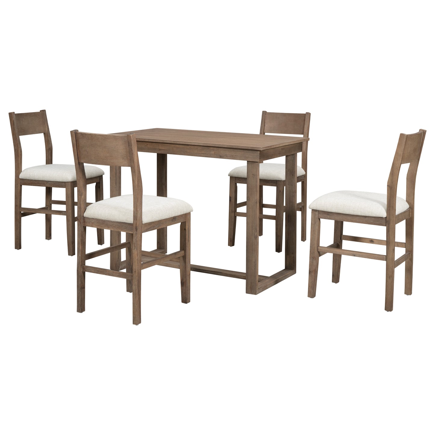 TOPMAX Farmhouse Counter Height 5-Piece Dining Table Set with 1 Rectangular Dining Table and 4 Dining Chairs for Small Places,Brown