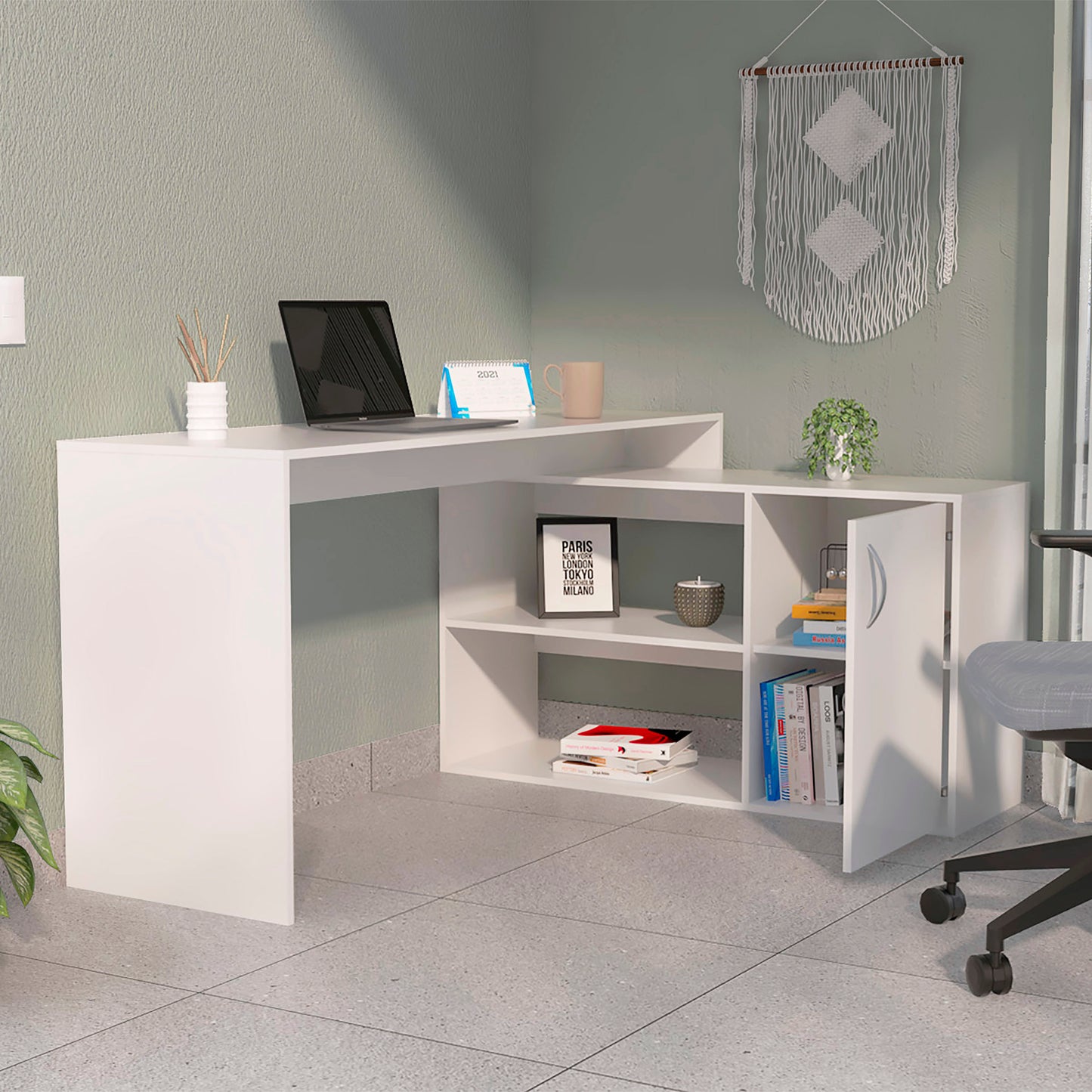 Lyncliff 1-Drawer 2-Shelf L-Shaped Office Desk White