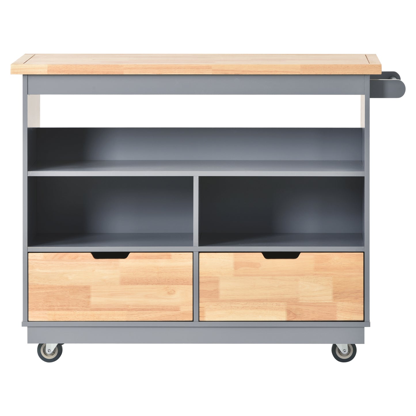 Kitchen Cart Rolling Mobile Kitchen Island Solid Wood Top, Kitchen Cart With 2 Drawers,Tableware Cabinet（Grey Blue）