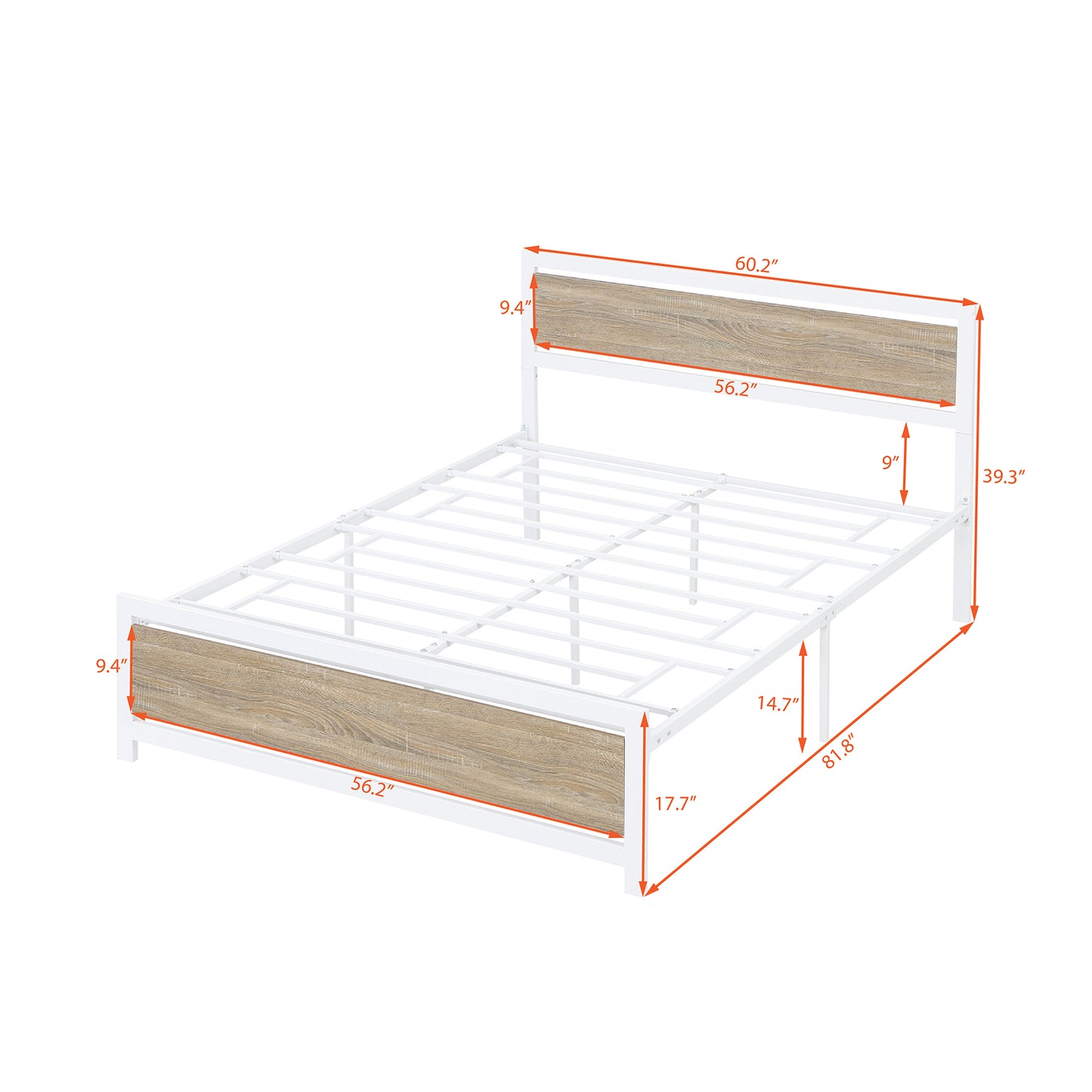 Metal and Wood Bed Frame with Headboard and Footboard ,Queen Size Platform Bed ,No Box Spring Needed, Easy to Assemble(White)