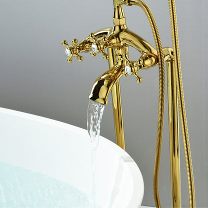 American style luxury multifunction 2 spouts with hand shower Double Handle Floor Mounted Clawfoot Freestanding Faucet Tub Faucet,Golden