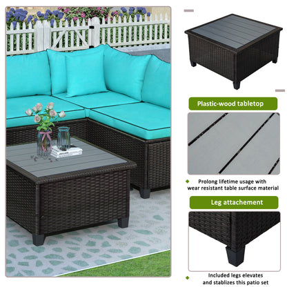 U-style Quality Rattan Wicker Patio Set, U-Shape Sectional Outdoor Furniture Set with Cushions and Accent Pillows