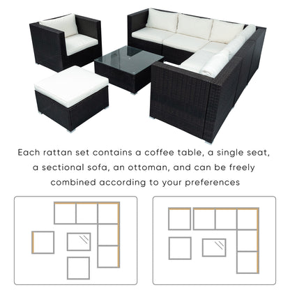 U_STYLE Patio Furniture Sets, 8-Piece Patio Wicker Corner Sofa with Cushions, Ottoman and Coffee Table