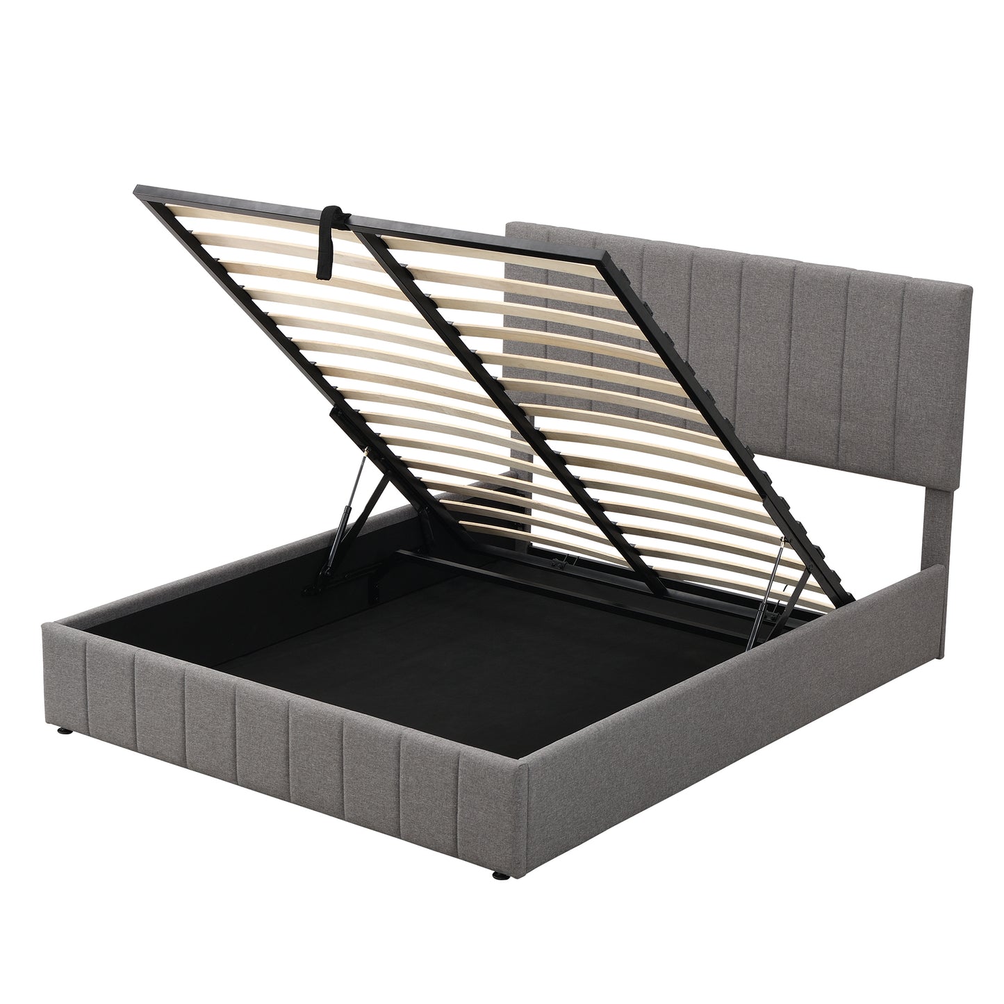 Queen size Upholstered Platform bed with a Hydraulic Storage System - Gray