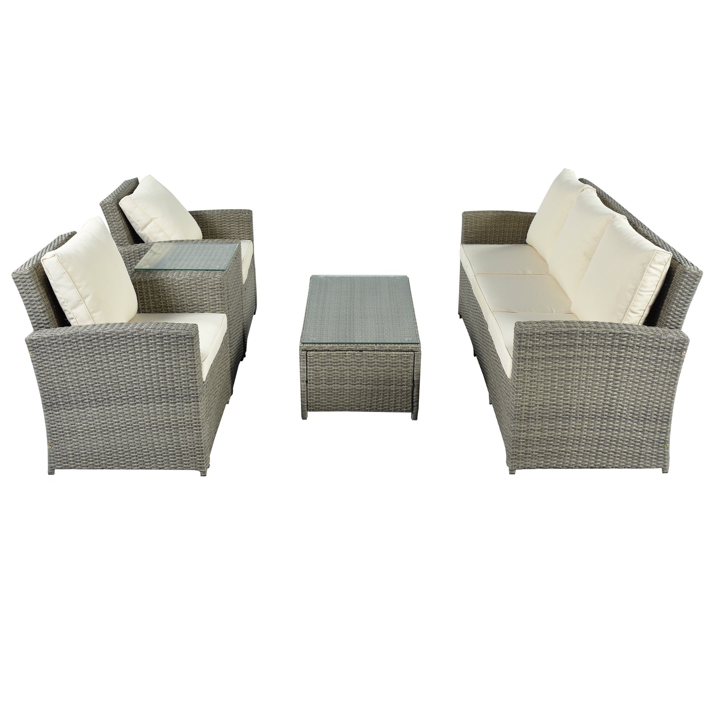 U_Style 5 Piece Rattan Sectional Seating Group with Cushions and table, Patio Furniture Sets, Outdoor Wicker Sectional