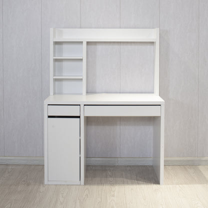 Computer Desk with Drawer Shelves and Cabinet for Study,Home Office Desk with Storage Cabinet and Drawer,  White