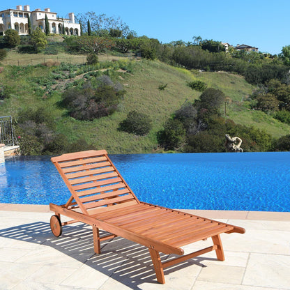 Malibu Outdoor Wood Folding Sunbathing Chaise Lounge