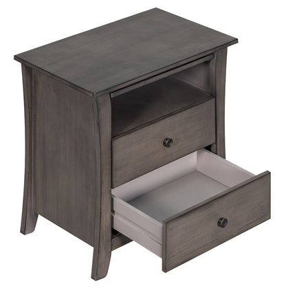 Multifunctional Storage Nightstand with 2 Drawers and an open cabinet,Grey