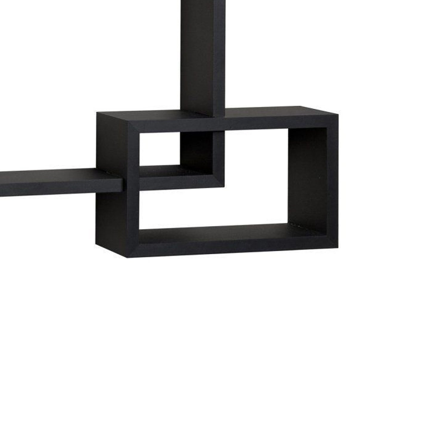 Intersecting Rectangle Shape Wooden Floating Wall Shelf, Black