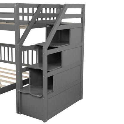 Twin over Full Loft Bed with Staircase,Gray(OLD SKU:SM000107AAE)