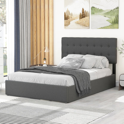 Full Size Upholstered Platform Bed with Underneath Storage Space,Gray