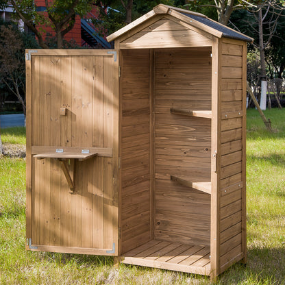 TOPMAX Outdoor Wooden Storage Sheds Fir Wood Lockers with Workstation,Natural