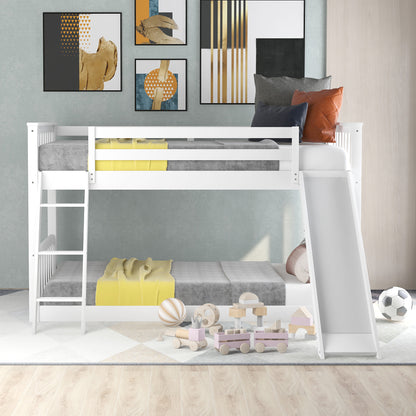 Twin over Twin Bunk Bed with Convertible Slide and Ladder, White