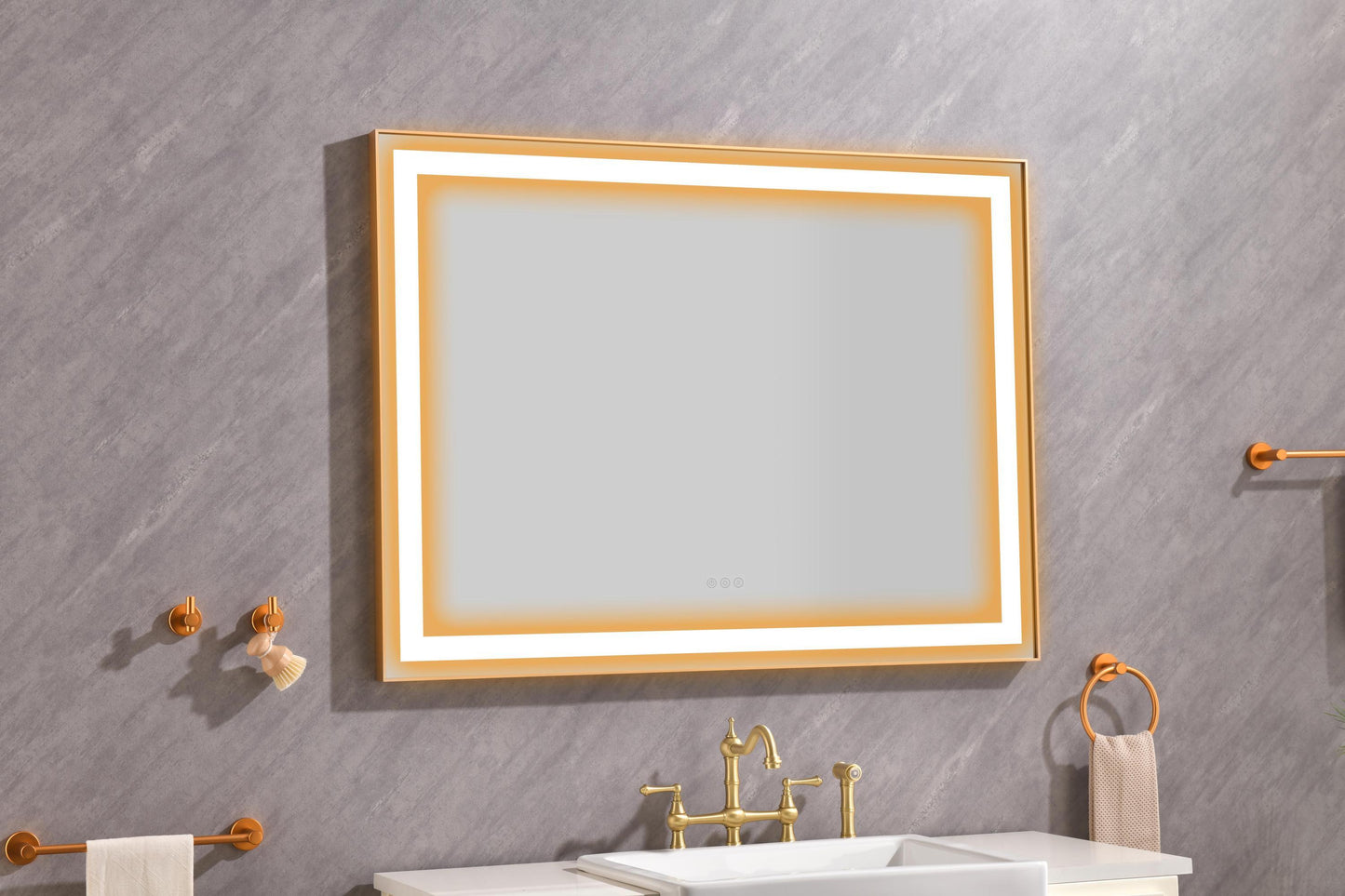 48*36 LED Lighted Bathroom Wall Mounted Mirror with High Lumen+Anti-Fog Separately Control