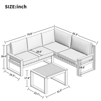 U_STYLE 3-Piece Patio Sectional Set  Acacia  Wood and Grey Cushions  Ideal for Outdoors and Indoors