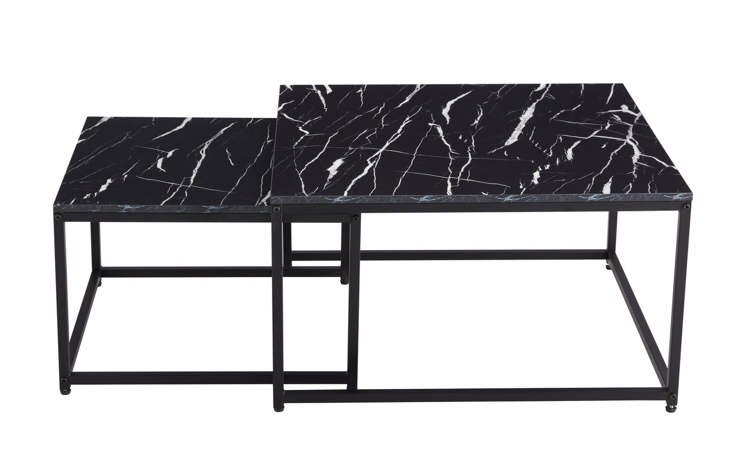 Modern Nesting Coffee  Tables Set, Marble Black, 2pc, 31.5''L 31.5''W 17.72''H