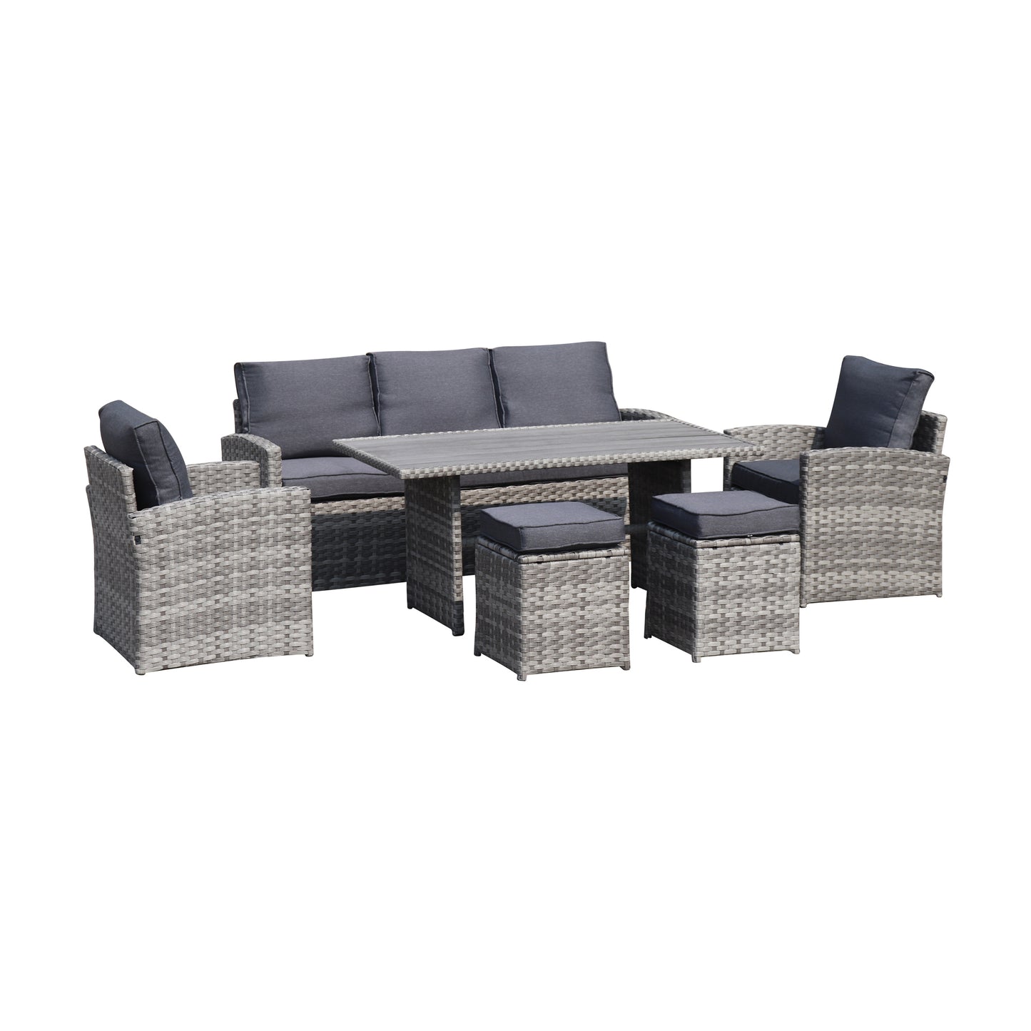 6-Piece Outdoor PE Rattan Sofa Set Patio Garden Wicker Dining and Coffee Sofa-Grey