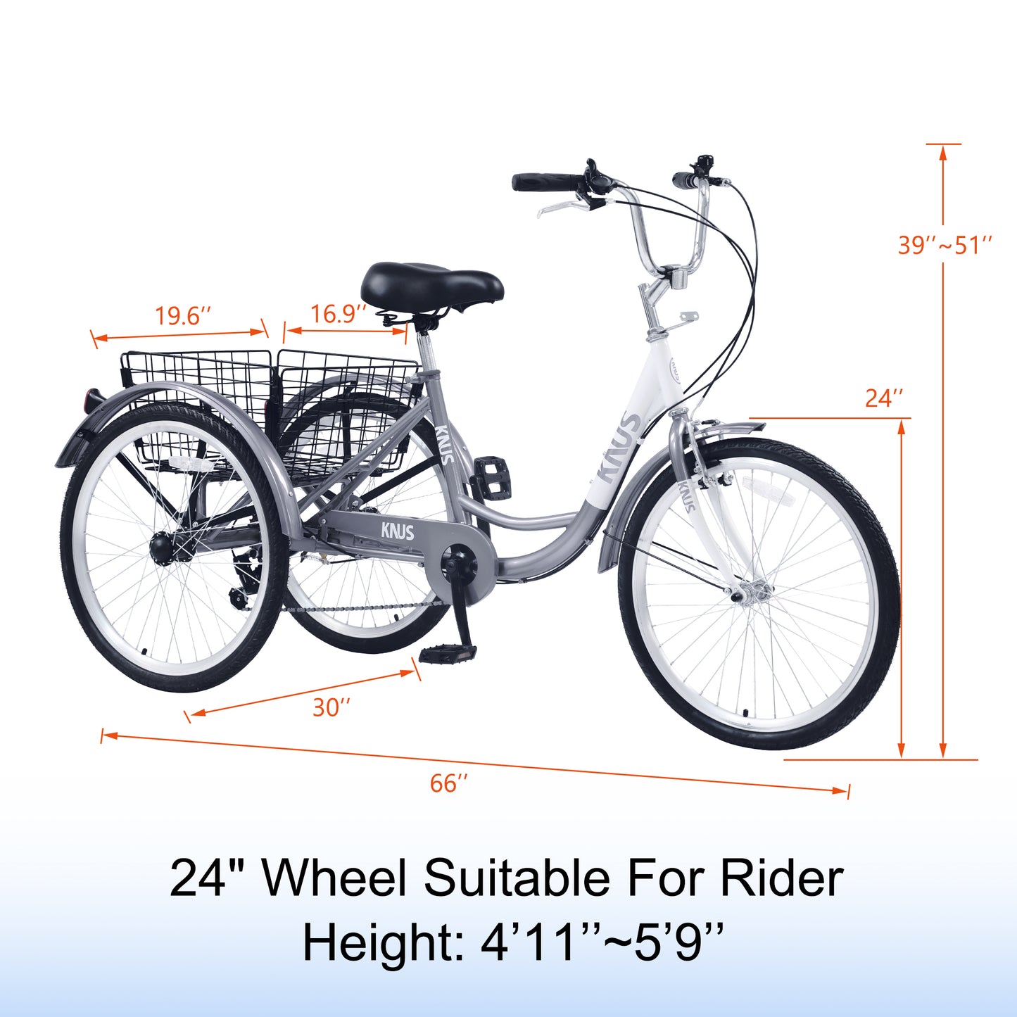 Adult Tricycle Trikes,3-Wheel Bikes,24 Inch Wheels 7 Speed Cruiser Bicycles with Large Shopping Basket for Women and Men