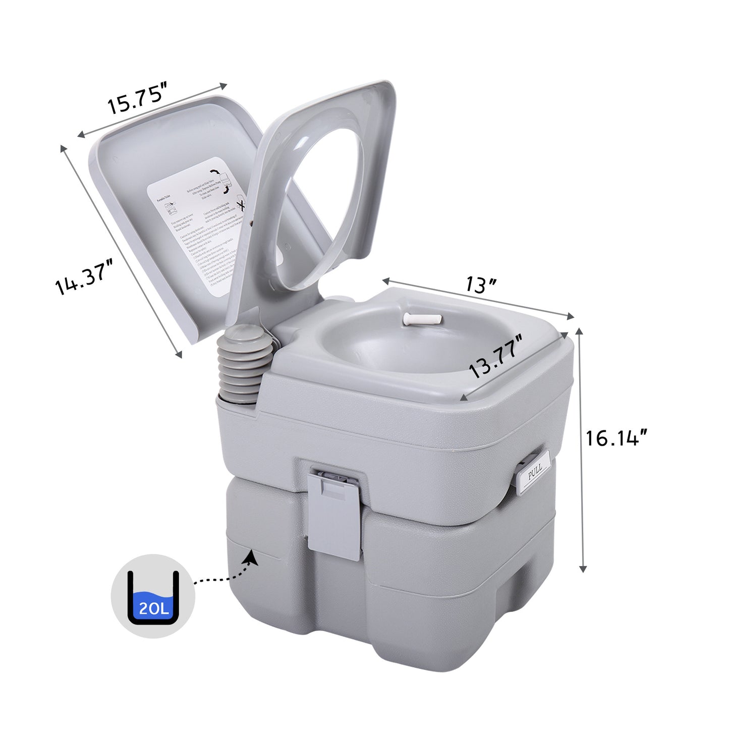 5.3 Gallon 20L Flush Outdoor Indoor Travel Camping Portable Toilet for Car, Boat, Caravan, Campsite, Hospital,Gray