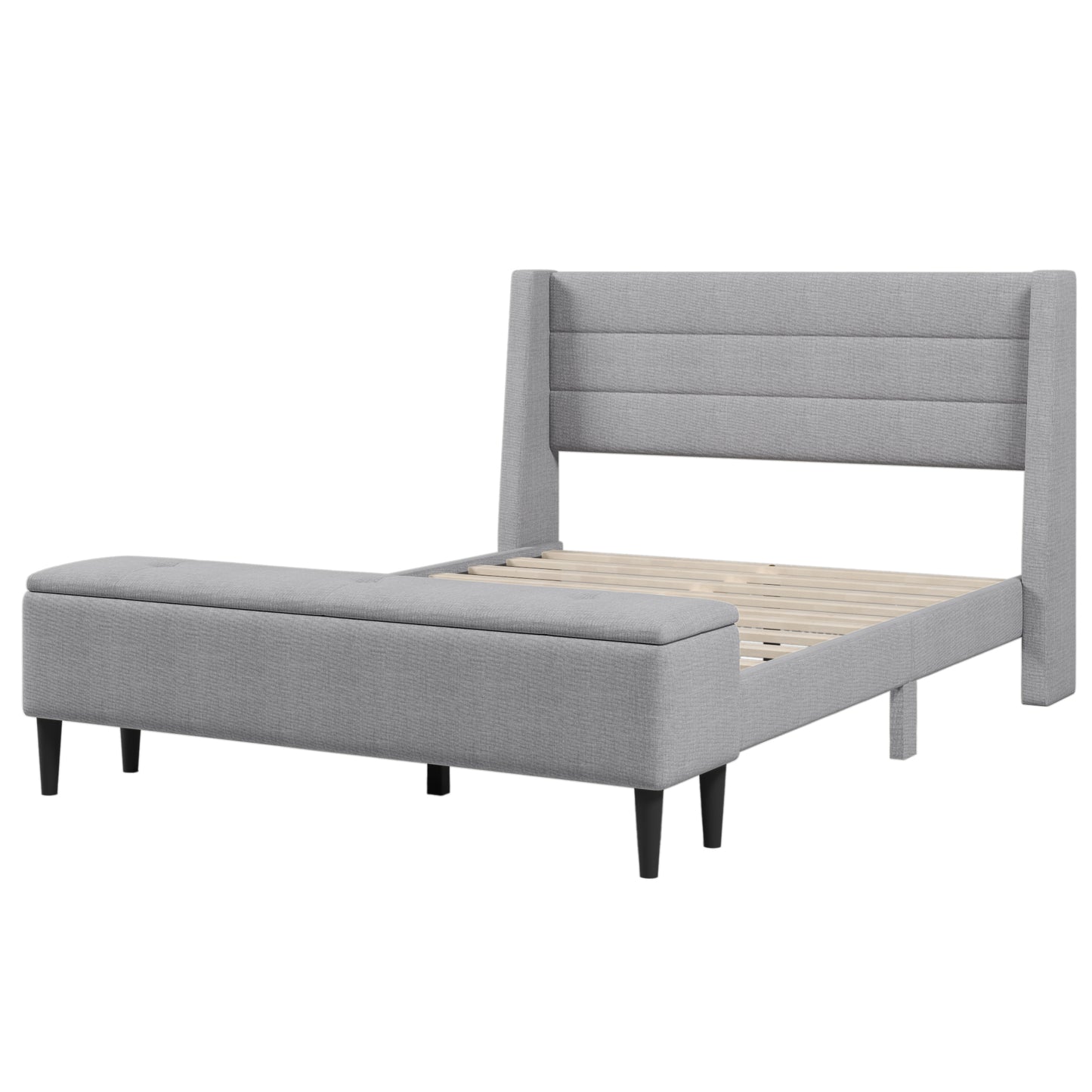 Upholstered Storage Bed Frame with Storage Ottoman Bench, No Box Spring Needed, Queen, Gray