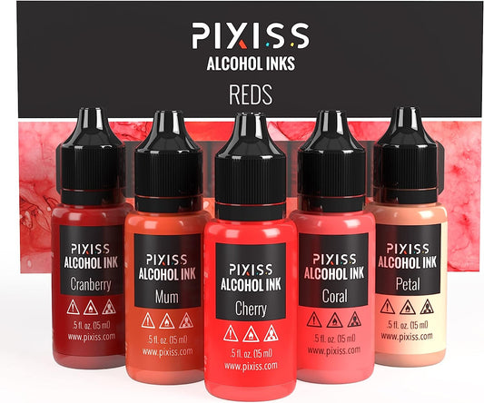 PIXISS Alcohol Ink Set of 5 - Brilliant Red Hues by Pixiss