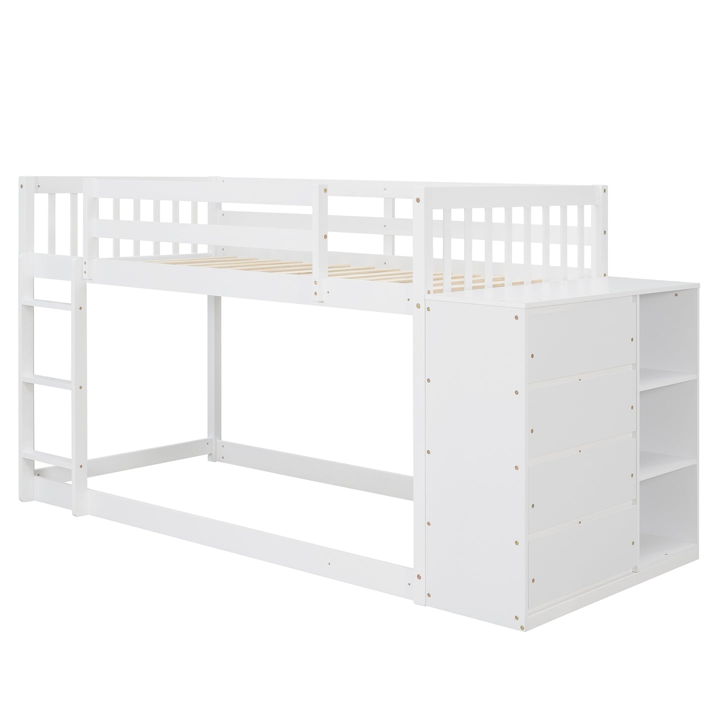 Twin over Twin Bunk Bed with 4 Drawers and 3 Shelves-White（OLD SKU: LP000067AAK）