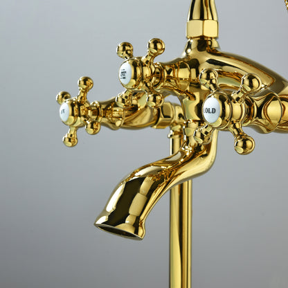 American style luxury multifunction 2 spouts with hand shower Double Handle Floor Mounted Clawfoot Freestanding Faucet Tub Faucet,Golden