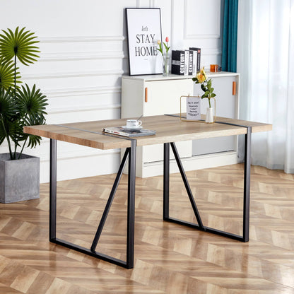 Rustic Industrial Rectangular Wood Dining Table For 4-6 Person,  With 1.5" Thick Engineered Wood Tabletop and Black Metal Legs, Writing Desk For Kitchen Dining Living Room, 55.1" W x 31.4" D x 29.9" H