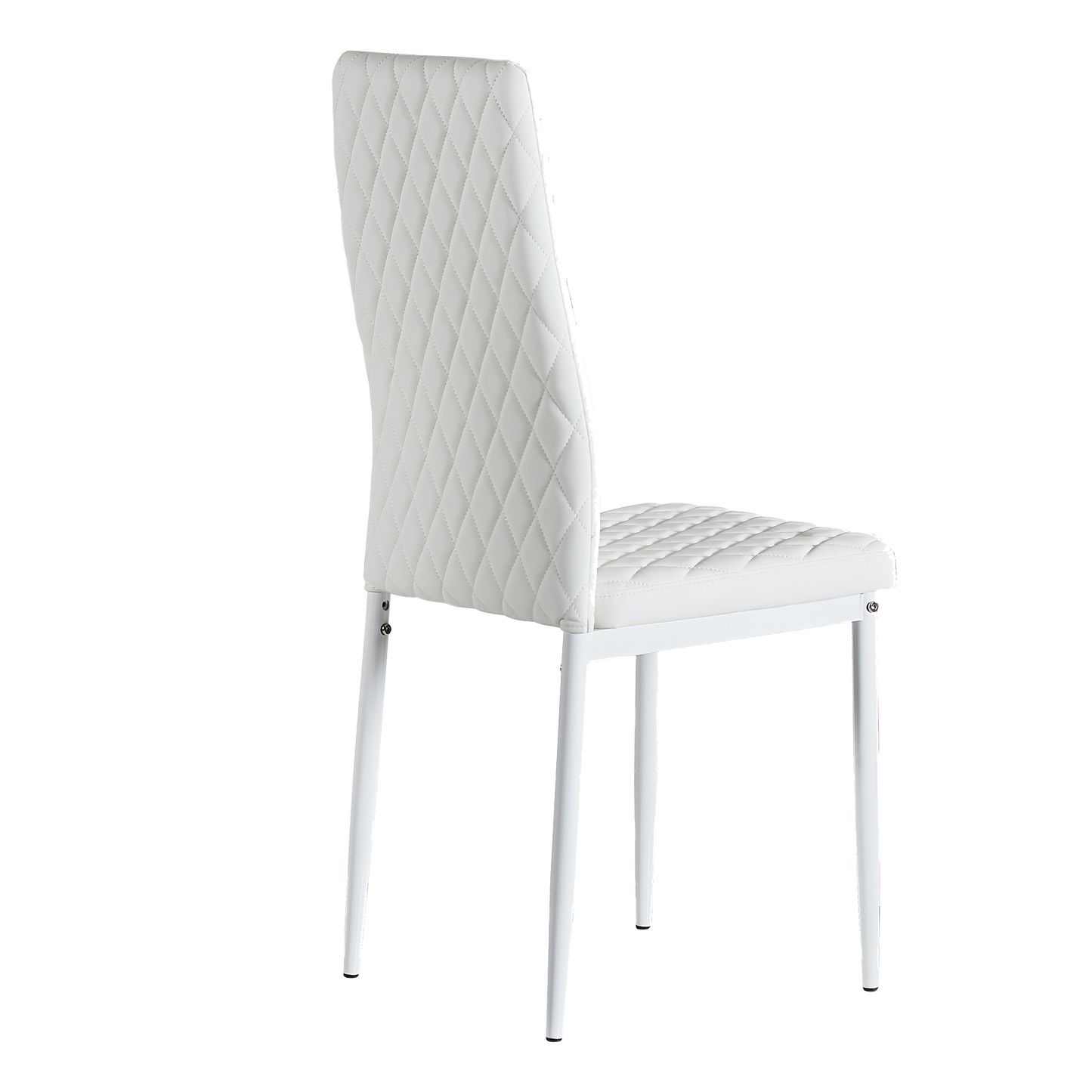 White modern minimalist dining chair fireproof leather sprayed metal pipe diamond grid pattern restaurant home conference chair set of 4