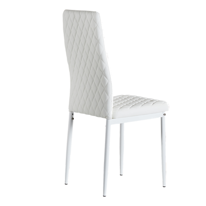 White modern minimalist dining chair fireproof leather sprayed metal pipe diamond grid pattern restaurant home conference chair set of 4