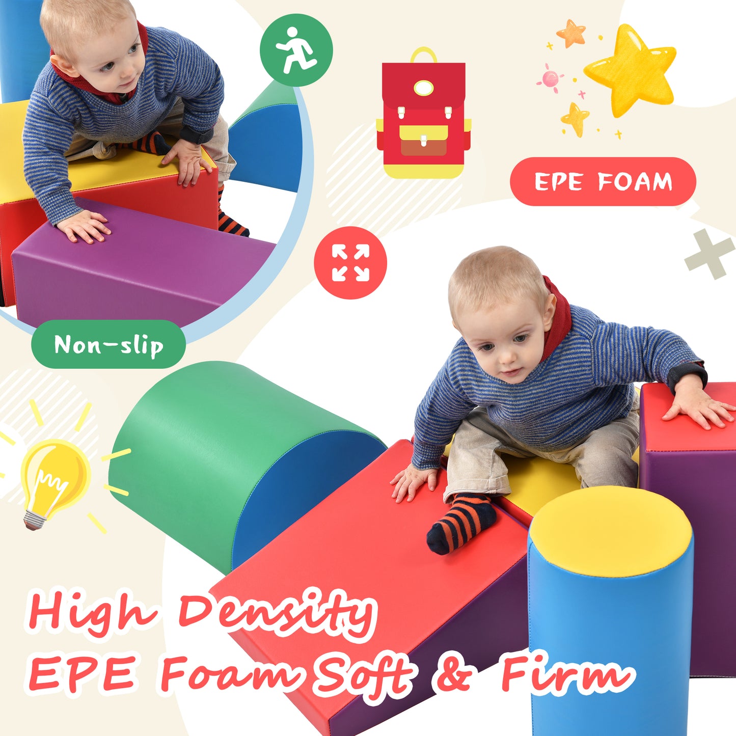 Soft Climb and Crawl Foam Playset, Safe Soft Foam Nugget Shapes Block for Infants, Preschools, Toddlers, Kids Crawling and Climbing Indoor Active Stacking Play Structure