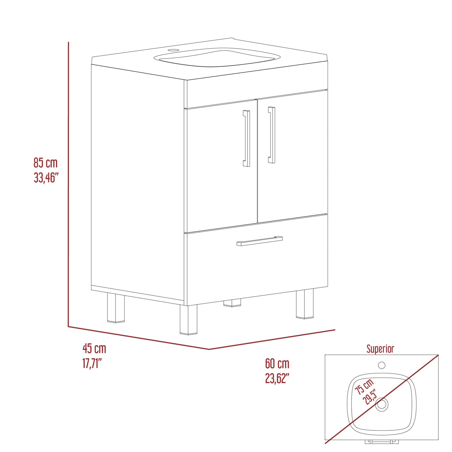 Clifton 2-Door Rectangle Single Bathroom Vanity White