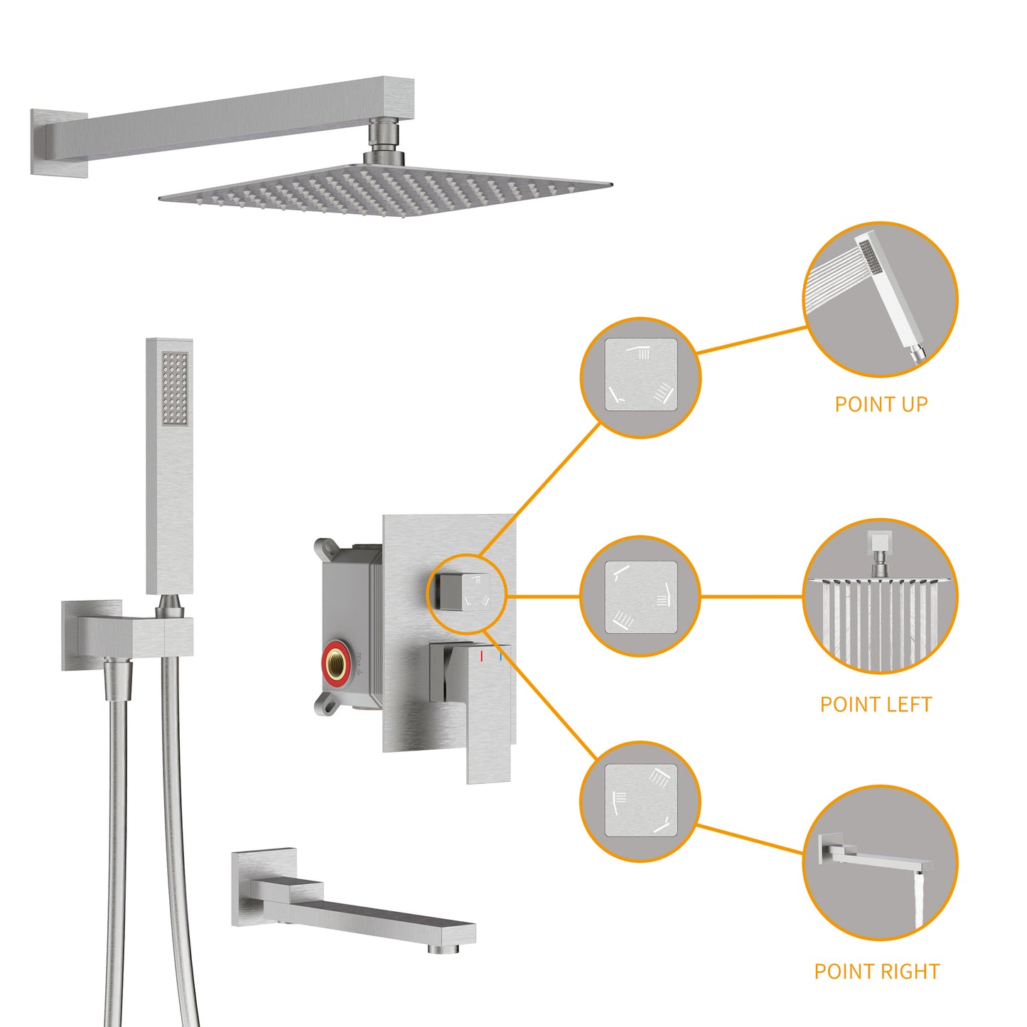 Shower System, Ultra-thin Wall Mounted Shower Faucet Set for Bathroom, Stainless Steel Rain Shower head Handheld Shower Set, 12 inch square large panel, Brushed Nickel