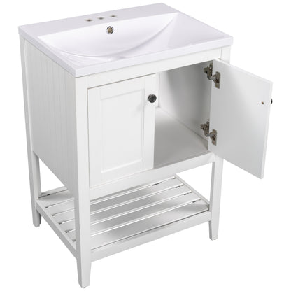 [VIDEO] 24" White Modern Sleek Bathroom Vanity Elegant Ceramic Sink with Solid Wood Frame Open Style Shelf (OLD SKU: JL000001AAK)